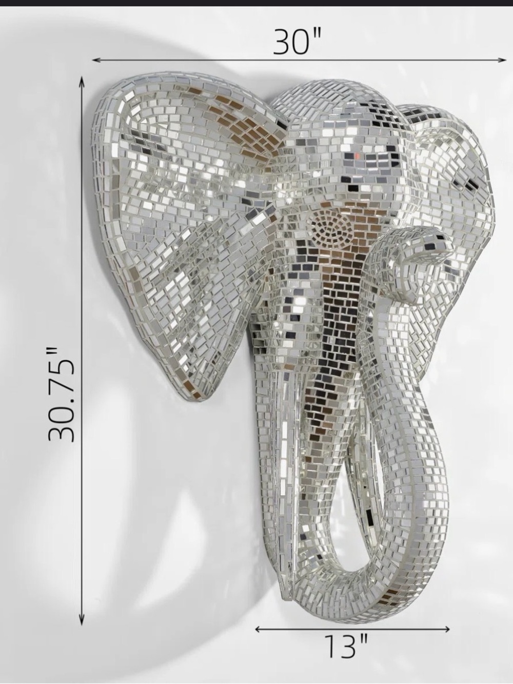 Silver Mosaic Elephant Head Wall Decor - Brand: